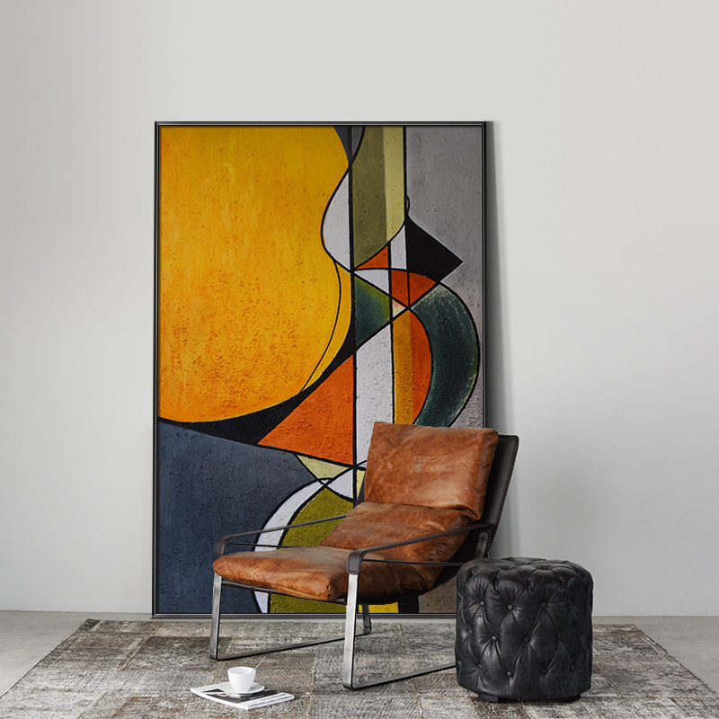盐马手绘油画个性几何色彩壁画极简艺术玄关挂画油画