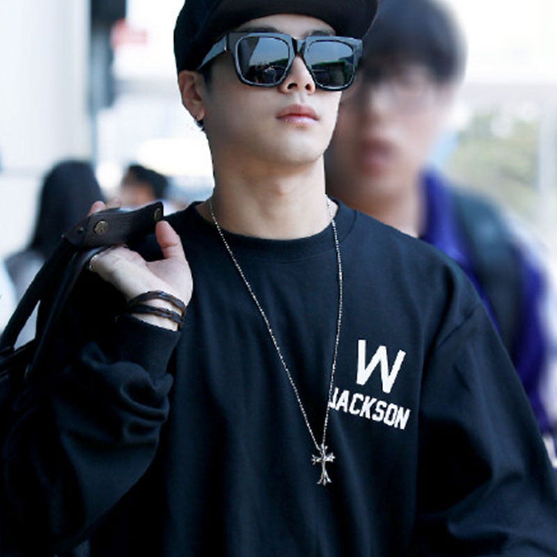 got7王嘉尔jackson机场街拍同款男女长袖卫衣外套应援卫衣