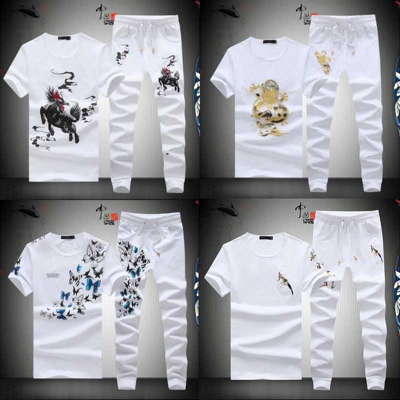 夏季中国风男士运动短袖套装男衣服休闲韩版潮流帅气时尚两件套男