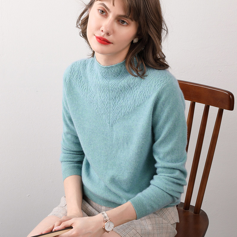 2020新款秋冬中领毛衣半高高领羊毛衫100纯羊毛针织衫