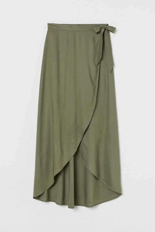 hm女装2022春季新款粘纤梭织面料围裹中长半身裙