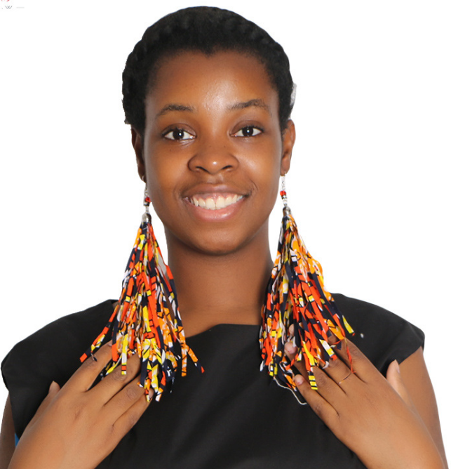 夸张定制民族风耳饰流苏耳环非洲印花布制作african耳环