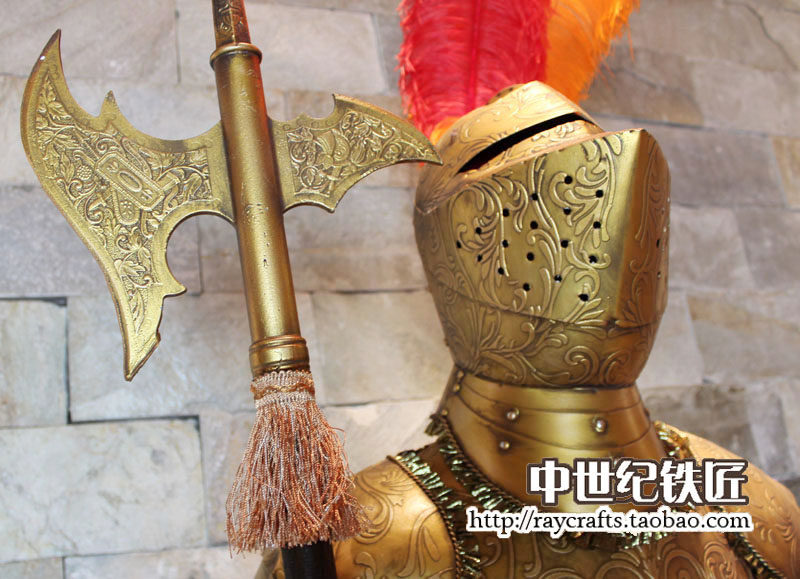 盔甲骑士摆件欧式酒吧装饰欧洲中世纪武士斧头摆件