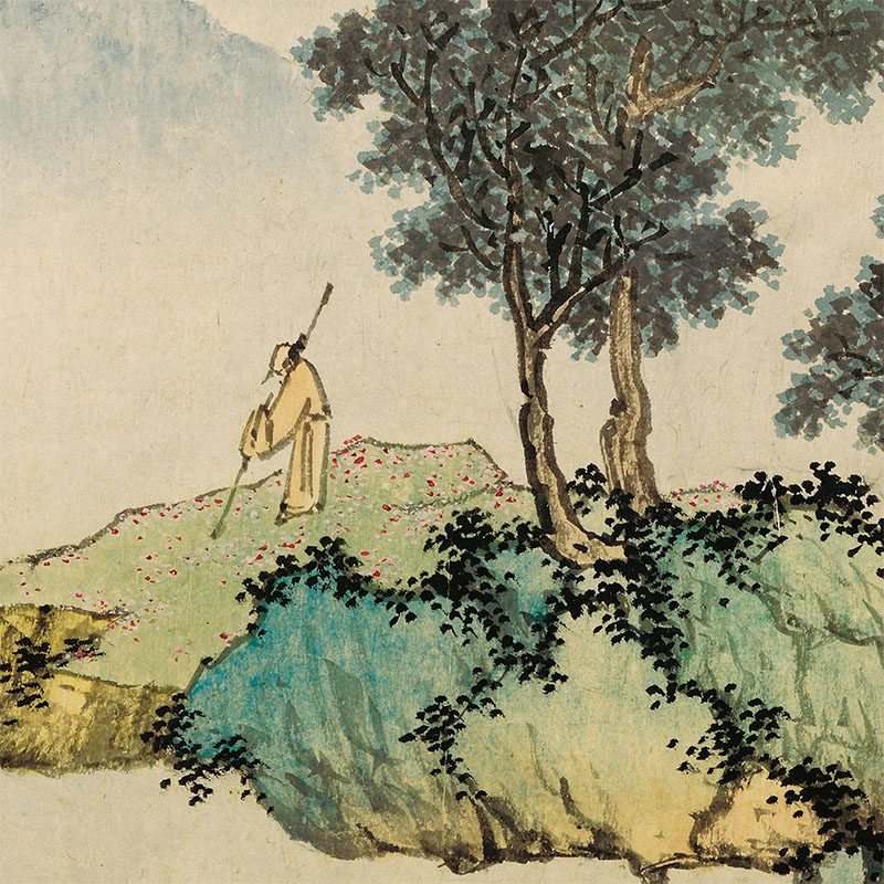 明沈周落花花诗意图微喷宣纸画芯国画水墨山水国画