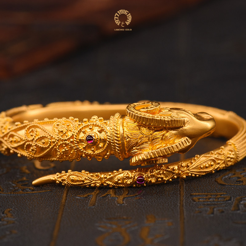 琳朝新款古法手工黄金手镯传承足金首饰花丝镶嵌工艺个性收藏金镯