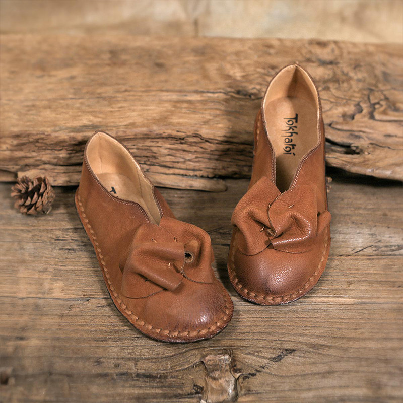 吐火罗复古奶奶鞋单鞋软底真皮女鞋民族风浅口单鞋女平底妈妈鞋