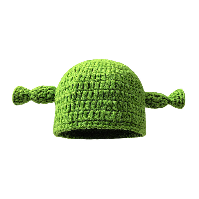痞幼怪物史莱克针织绿色秋冬搞怪卡通毛线手工帽子