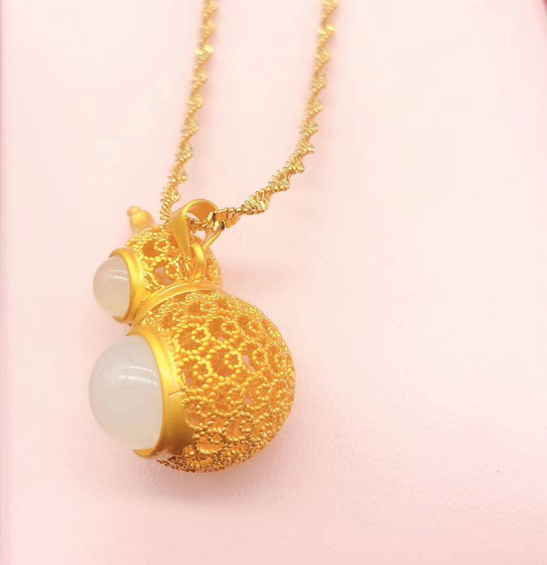 项链精品锁骨链女9999葫芦吊坠一帆风顺金项链百搭项链