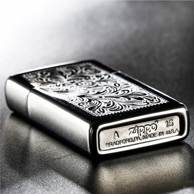 正品zippo打火机1652纤巧窄机小机镜面刻花银色zippo