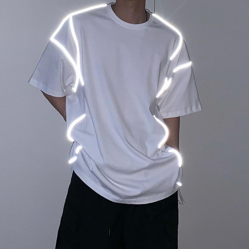 MRCYC反光宽松短袖T恤男ins潮牌潮流夜光纯棉五分袖半袖圆领体恤