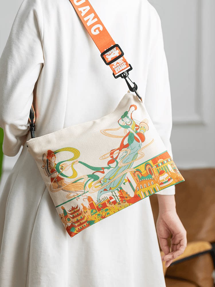 韵文文博2022年新款敦煌文创帆布包国风百搭单肩通用款女包