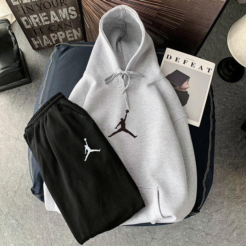 秋冬运动男士连帽卫衣套装休闲裤子加绒加厚帅气潮牌潮流一套搭配