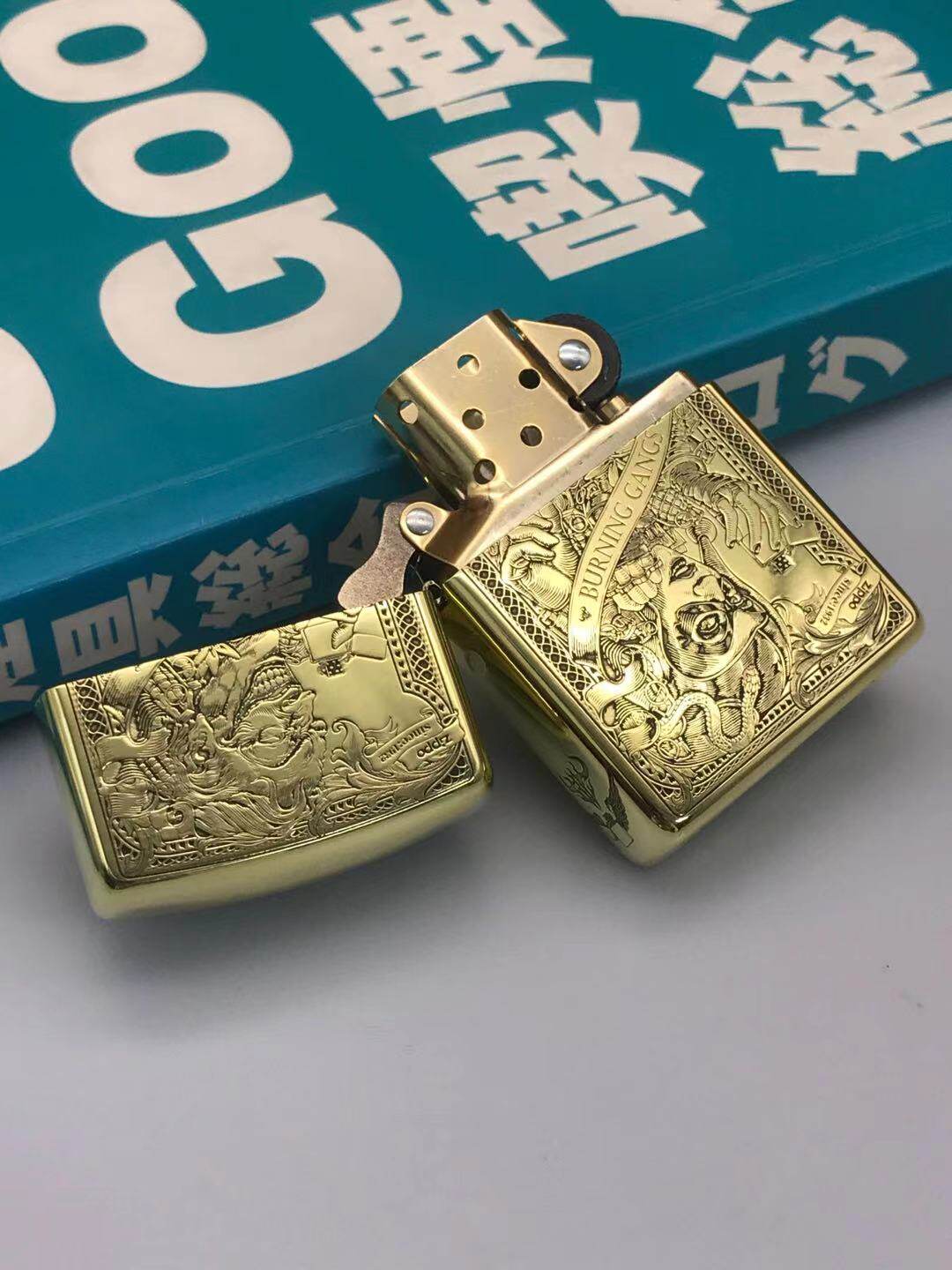 zippo芝宝打火机正品蚊版燃烧帮派纯铜盔甲精雕zippo