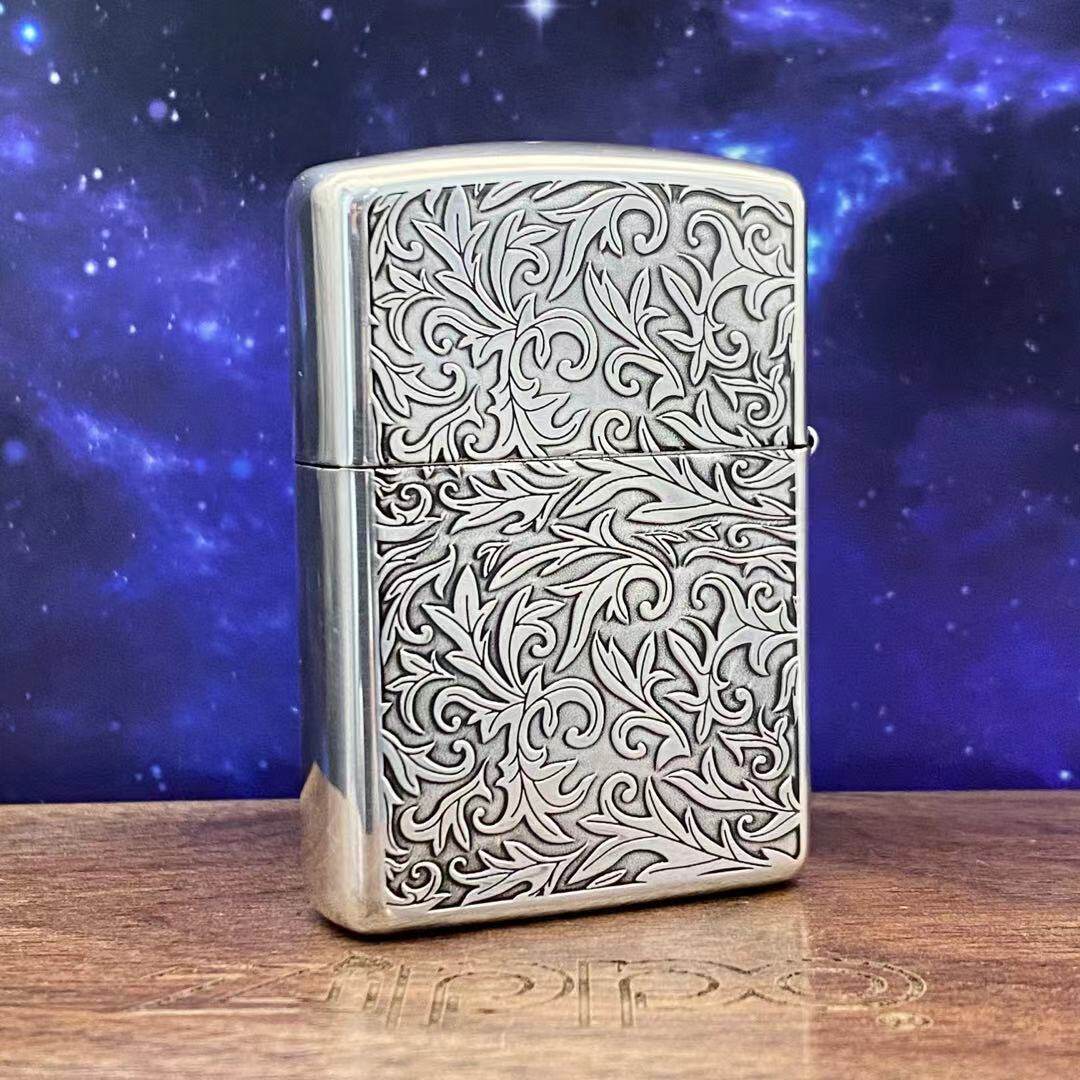 zippo打火机之宝在我心中正品日版镀银双面唐草花卷zippo