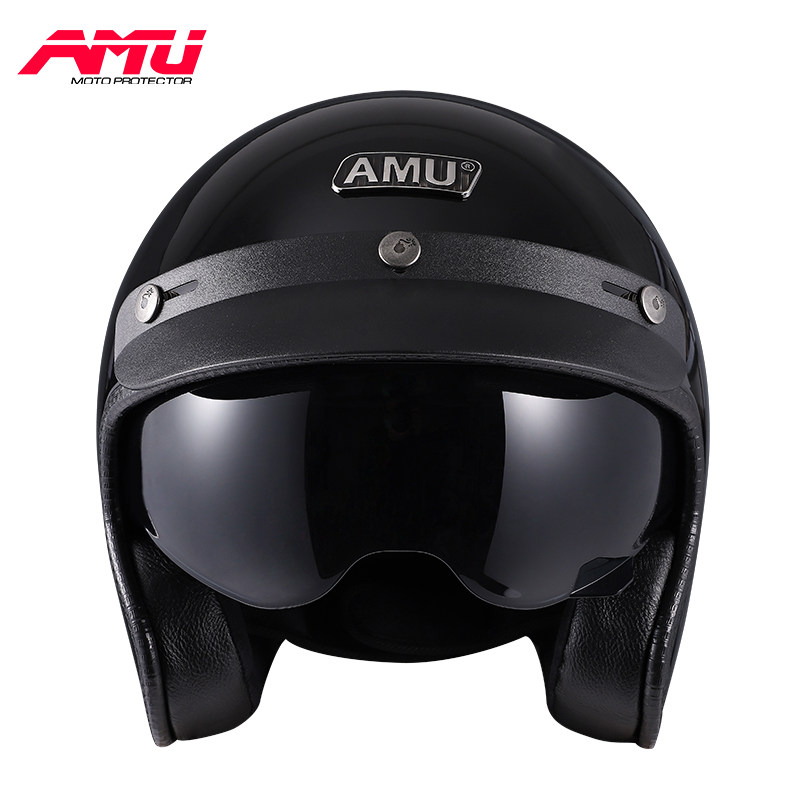 amu复古摩托车骑行头盔男机车玻璃钢安全帽头盔半盔四季通用女款