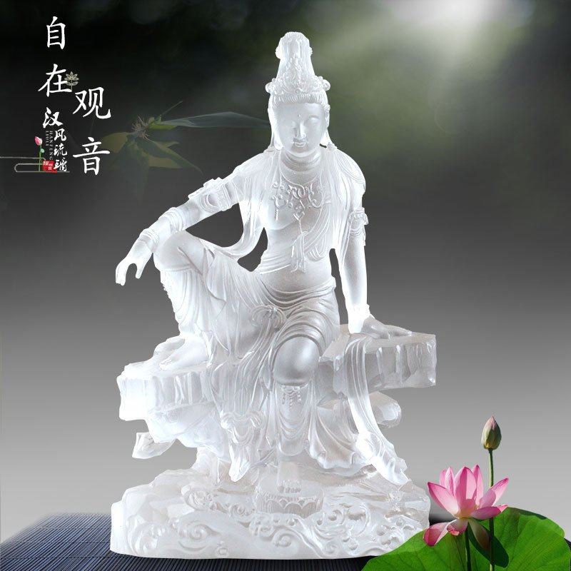 古法琉璃自在观音像观自在菩萨佛像家居室内佛堂摆件