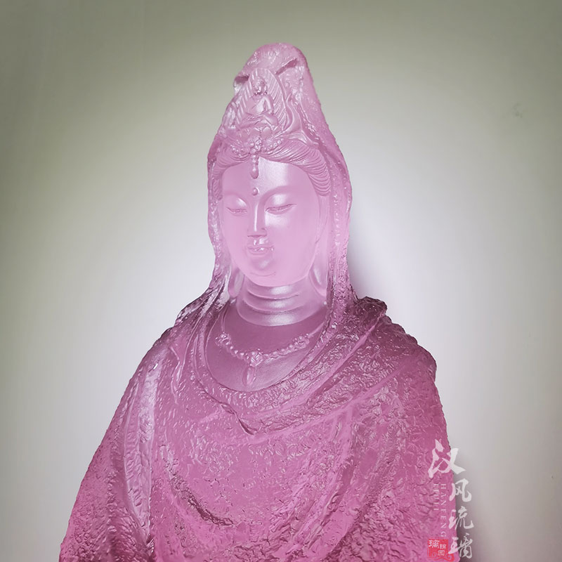 厘米粉色琉璃观音菩萨摆件居家佛堂寺庙供奉装饰摆件