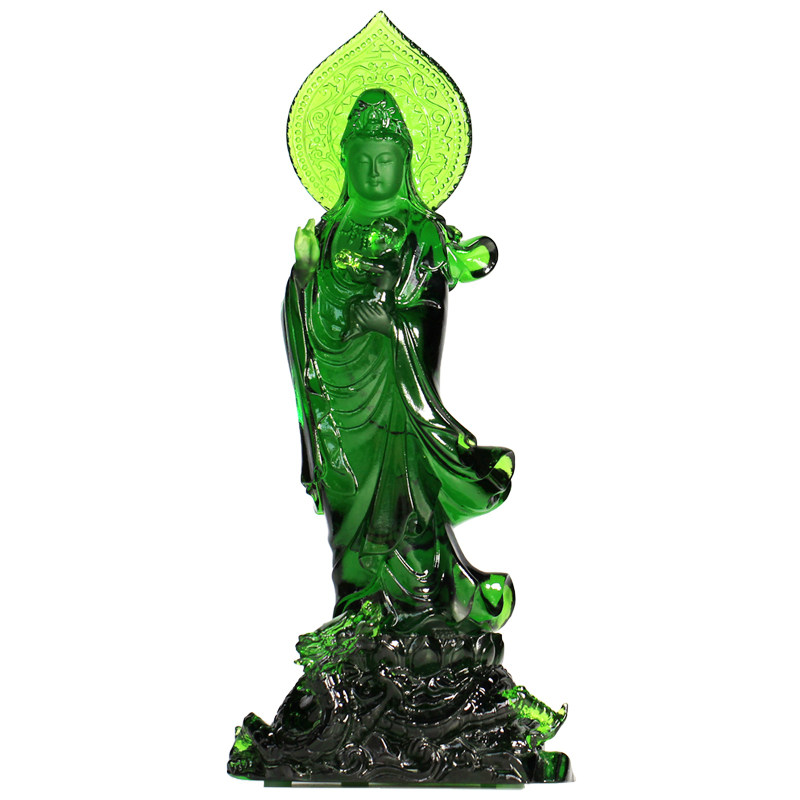 佛像古法琉璃翠绿观音菩萨绿度福禄寿龙五爷药师摆件