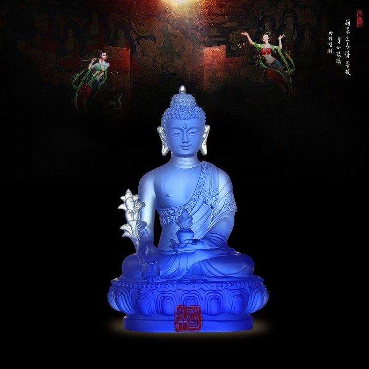 药师13cm古法琉璃七佛不同手势琉璃光如来佛堂摆件
