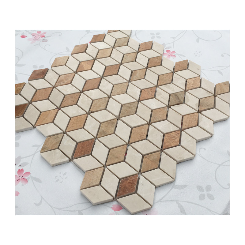 菱形马赛克拼花天然大理石西班牙米黄木纹黄地贴客厅波打线浴室