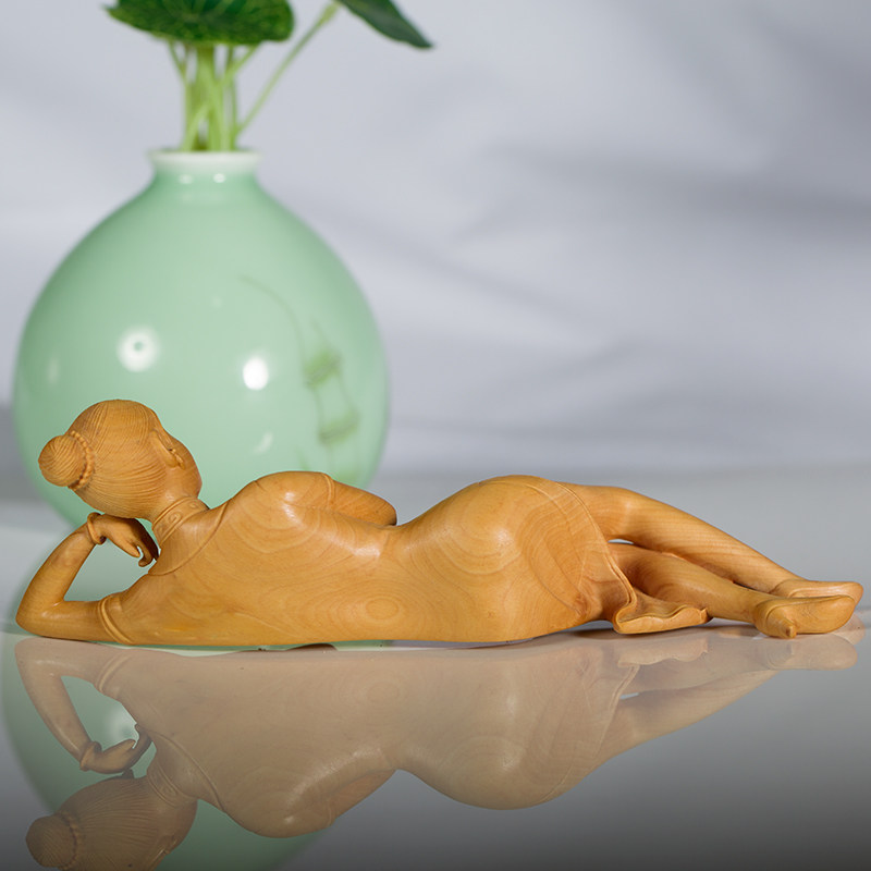 乐清小叶黄杨木雕卧美人摆件工艺品装饰人物美女木雕