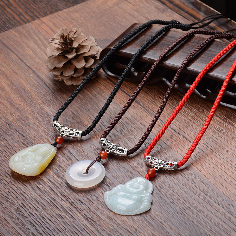 加粗手工编织挂坠平安扣玉佩佩金吊坠男女挂脖绳