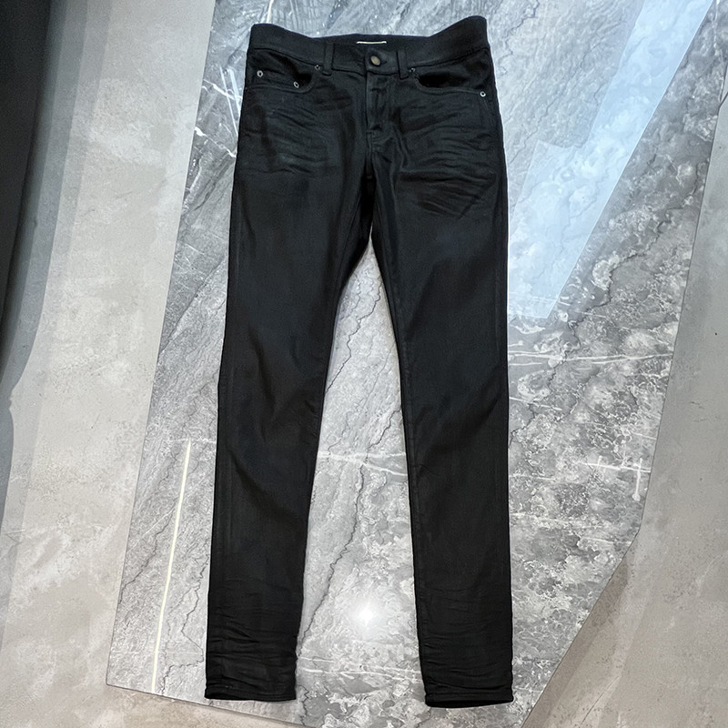 国内现货saintlaurent圣罗兰经典男士紧身黑色涂层牛仔裤