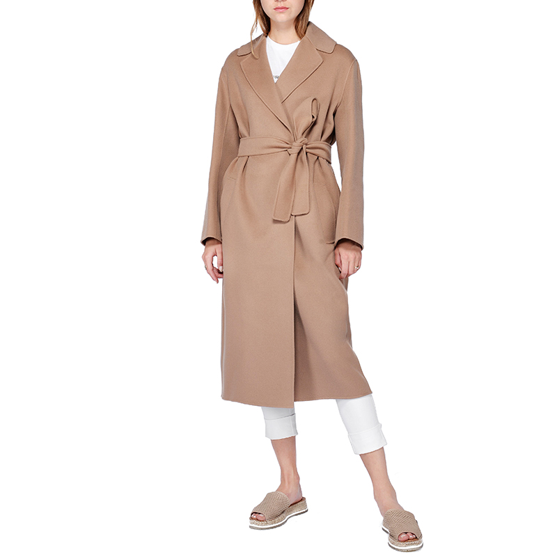 大衣maxmara羊毛外套20年新款驼色长款系带高端毛呢外套