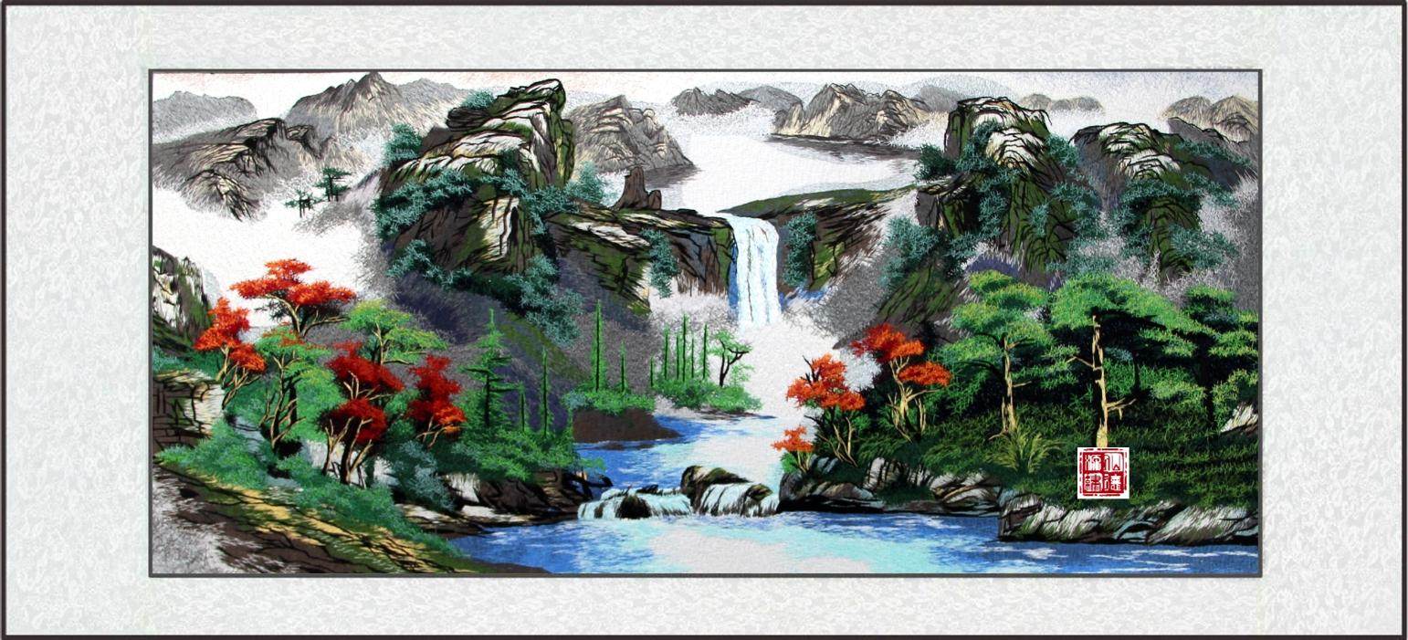 四大名绣之首苏绣蜀绣湘绣山水画客厅装饰画刺绣苏绣