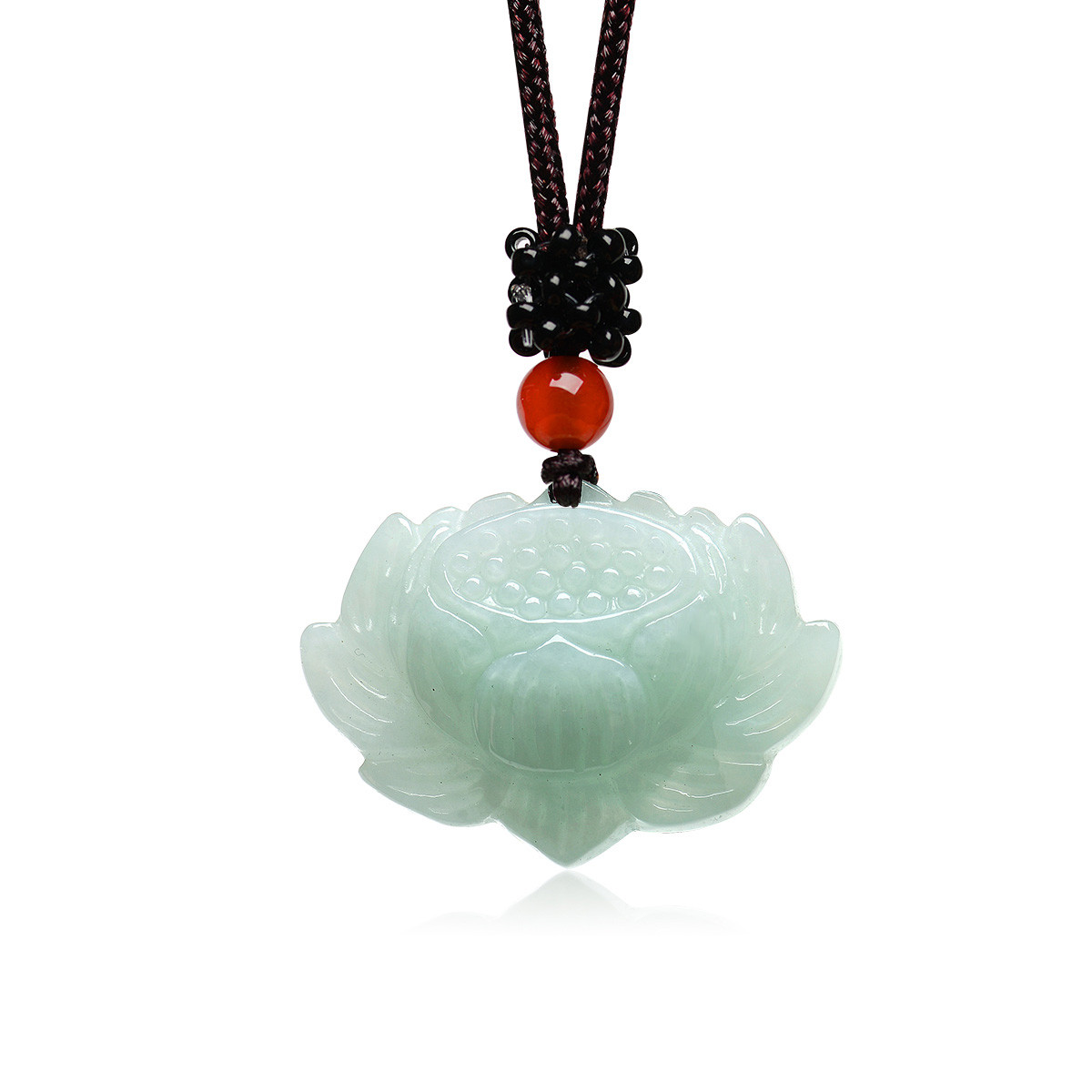 莲花天然翡翠莲花吊坠女男浅绿玉石挂件公正清廉颈饰