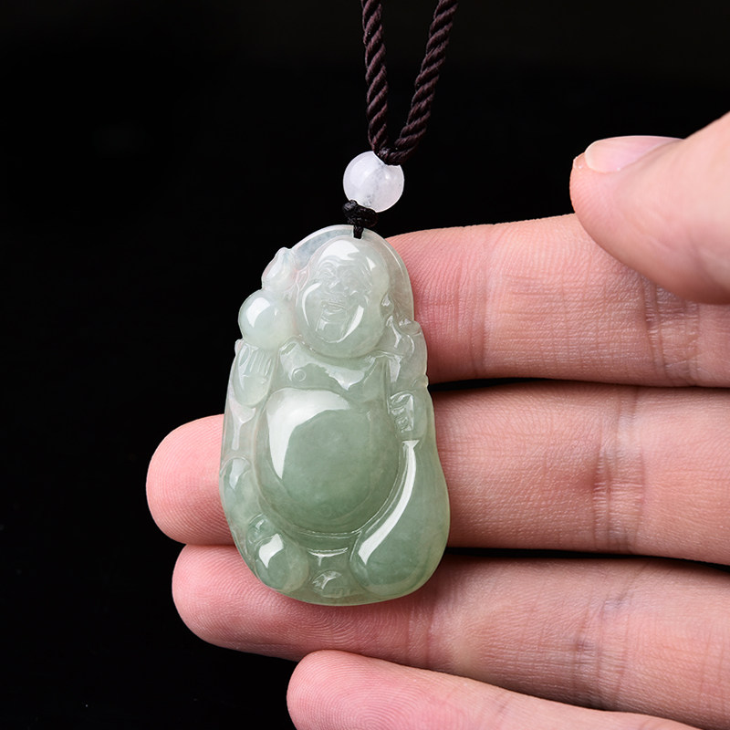 玉佛天然冰种翡翠佛公吊坠男女项链弥勒布袋颈饰