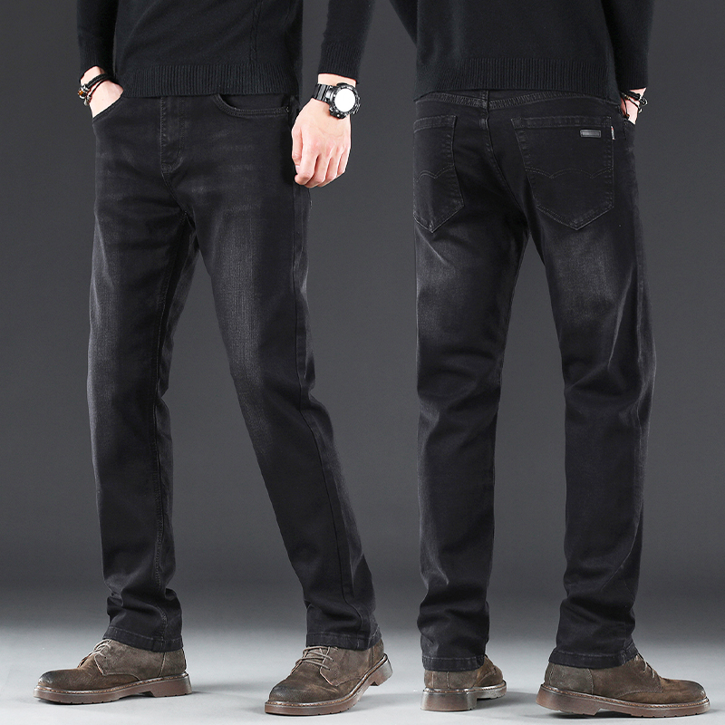 高端黑色牛仔裤男直筒宽松裤子2022秋冬新款男裤中年男士休闲长裤