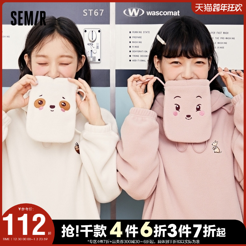 森马摇粒绒白色卫衣女宽松连帽冬季上衣女士新款韩版宽松ins加厚