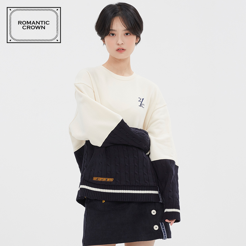 ROMANTIC CROWN卫衣新款秋季韩版配色宽松休闲百搭卫衣女长袖