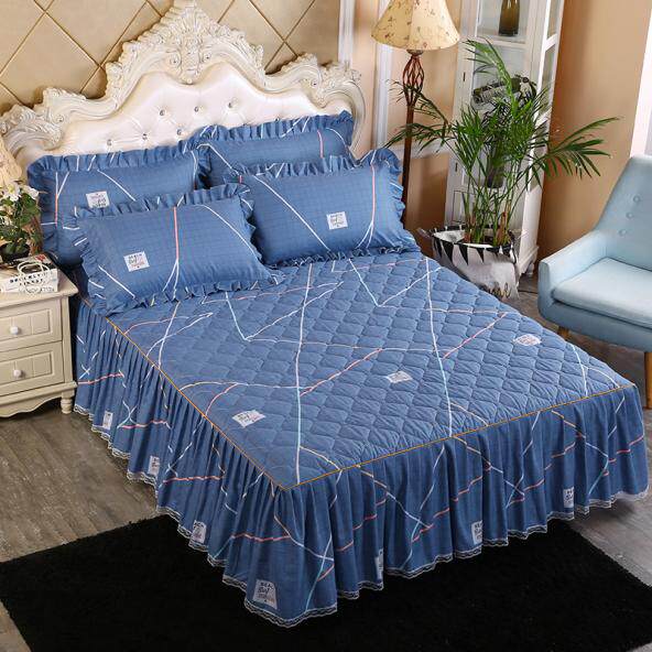 加厚夹棉床罩床裙防尘单件12m15床单花边防滑床裙