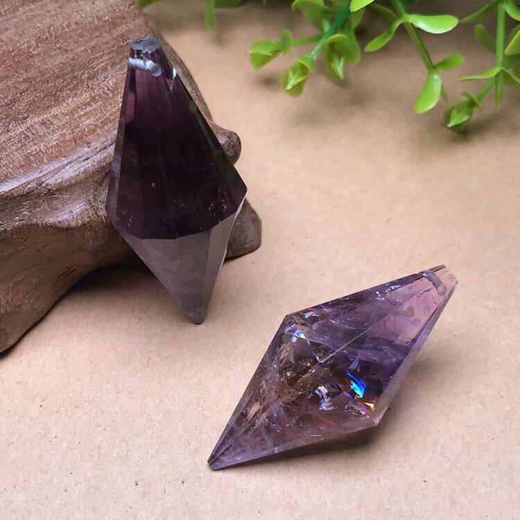 特价天然紫水晶双尖灵摆吊坠紫晶紫黄晶男女式颈饰