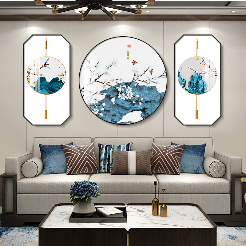 客厅装饰画家和万事兴新中式中式三联挂画现代沙发背景墙现代装饰画