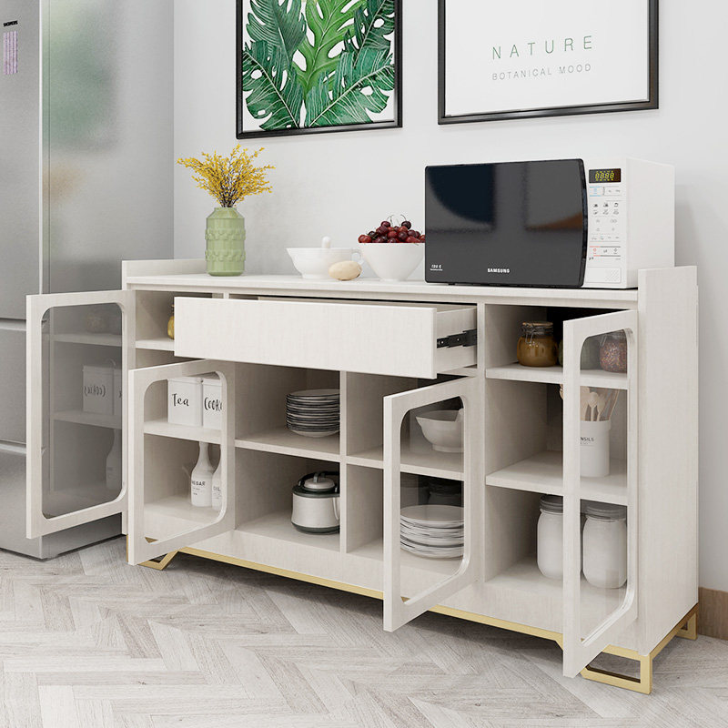 北欧实木厨房餐边柜铁艺碗柜经济型客厅酒柜茶水柜碗橱储物柜子