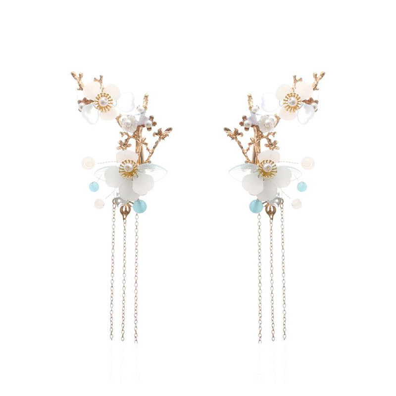 汉服头饰超仙古风发饰步摇流苏边夹耳环古装发饰