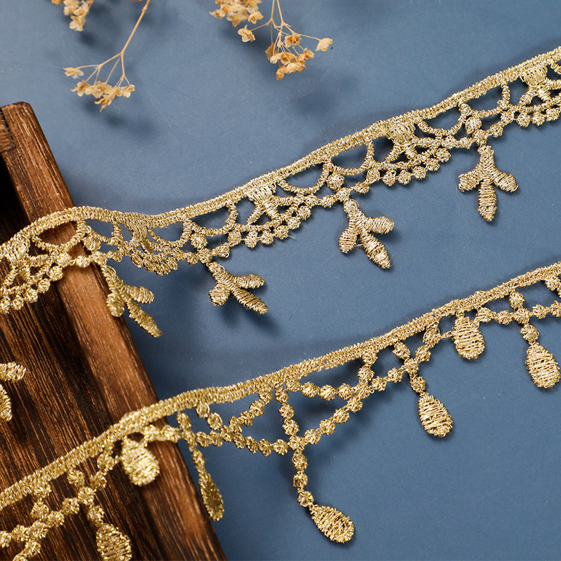 花边金色流苏水溶刺绣材料洛丽塔裙蕾丝边辅料花边