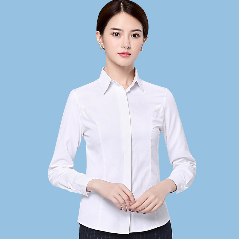春秋职业装白衬衫女长袖女士正装工作服套装大码白色衬衣修身工装