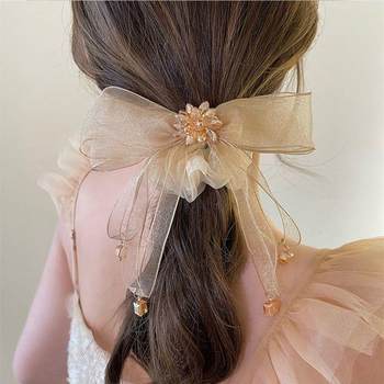 Summer Super Fairy Mesh Bow Hair Band Headband Women's 2024 New Ponytail Leather Cover Headband Hair Accessories