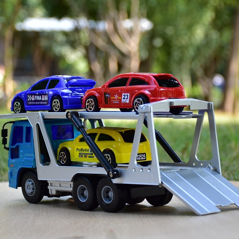 运输车儿童玩具美式轿运车小车半挂车模型仿真惯性双层惯性