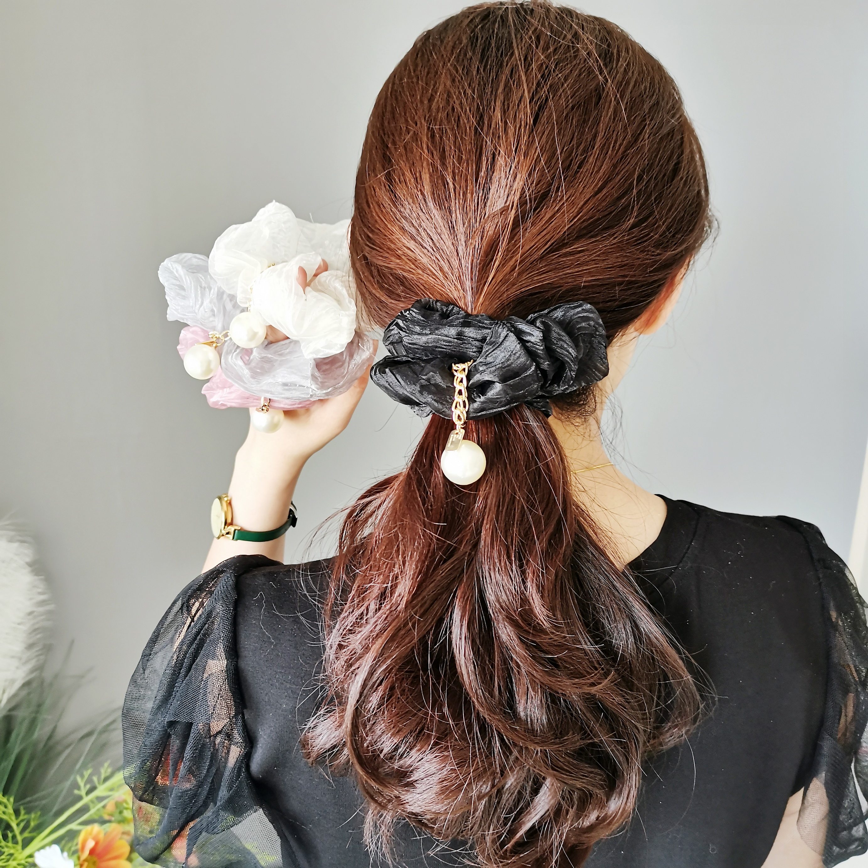 法式高级白色大肠发圈仙女头绳精致发饰夏季发饰