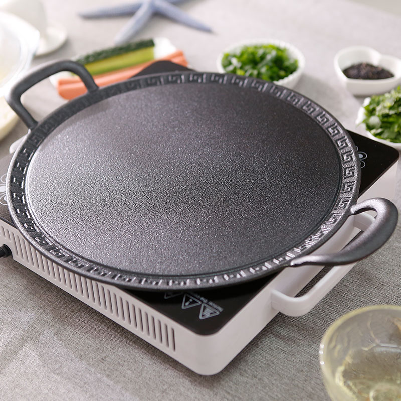 铸铁多功能煎锅涂层物理不粘生铁家用烧烤平底锅煎锅