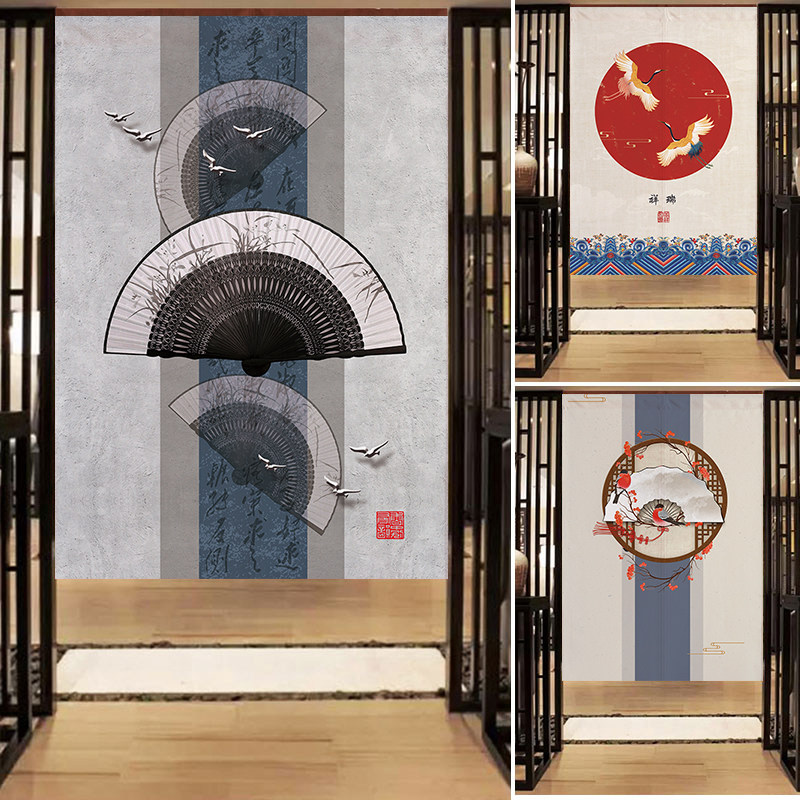 新中式遮挡挂帘家用卧室国风中国布艺玄关厕所门帘