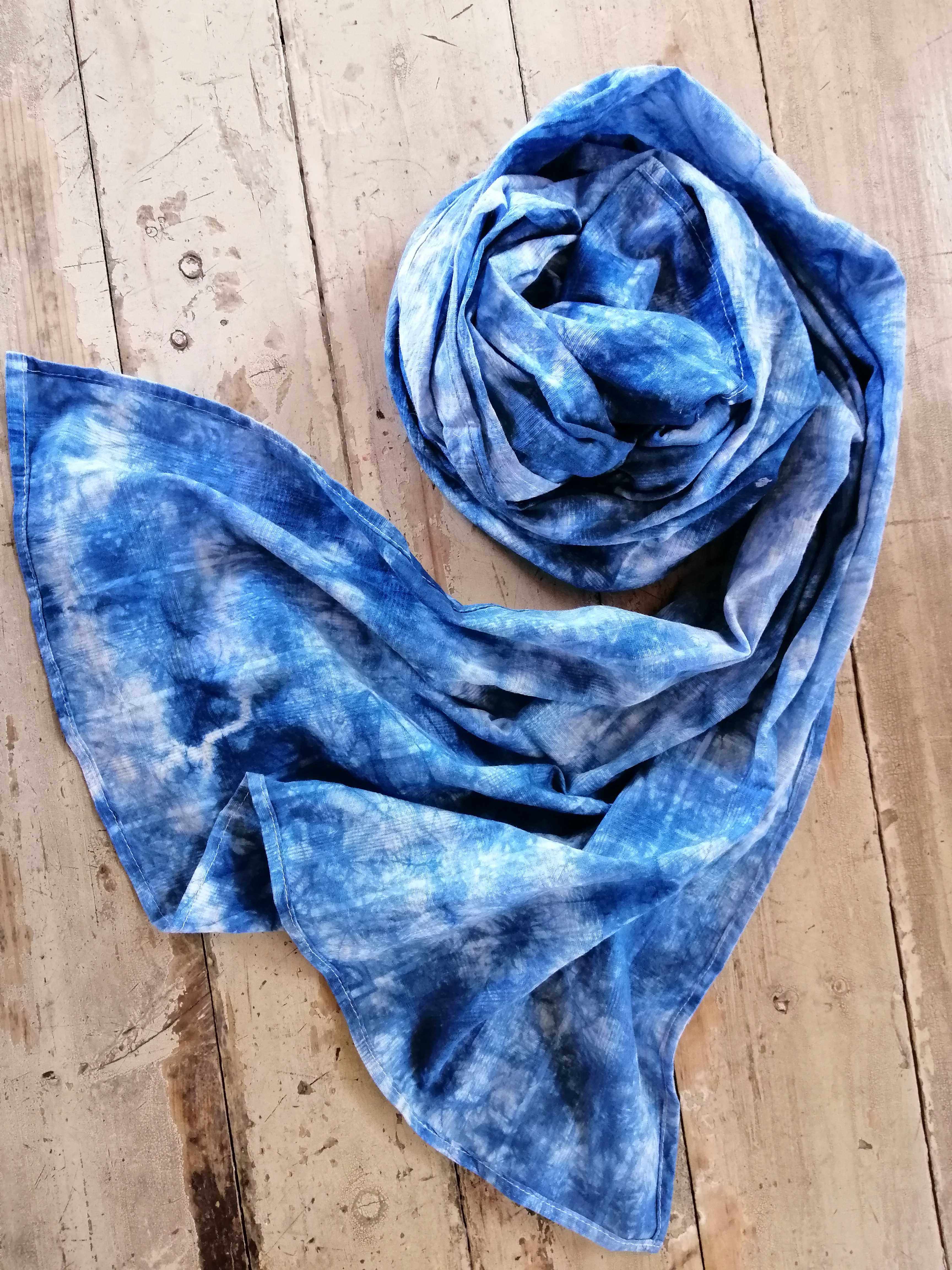 南通特产蓝麒麟蓝印印花布提花纯棉蓝染扎染云纹围巾