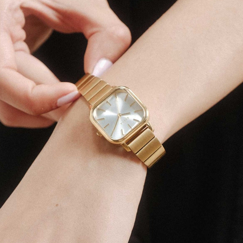 bredaesther正品复古方形女士腕表雾蓝拉丝表盘欧美腕表