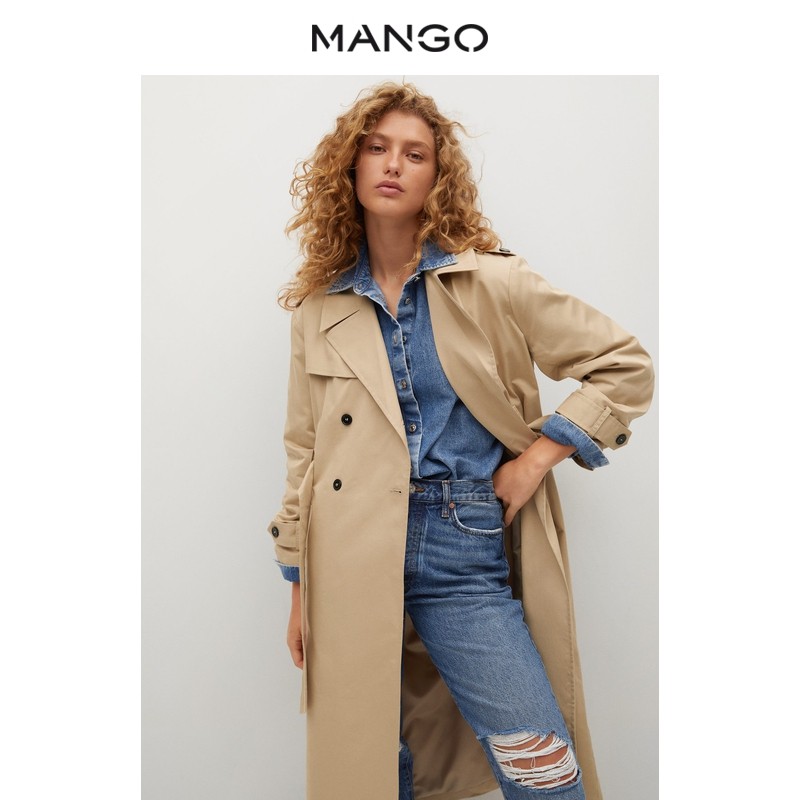 风衣mango女装2021秋冬新款长款经典款棉休闲风衣