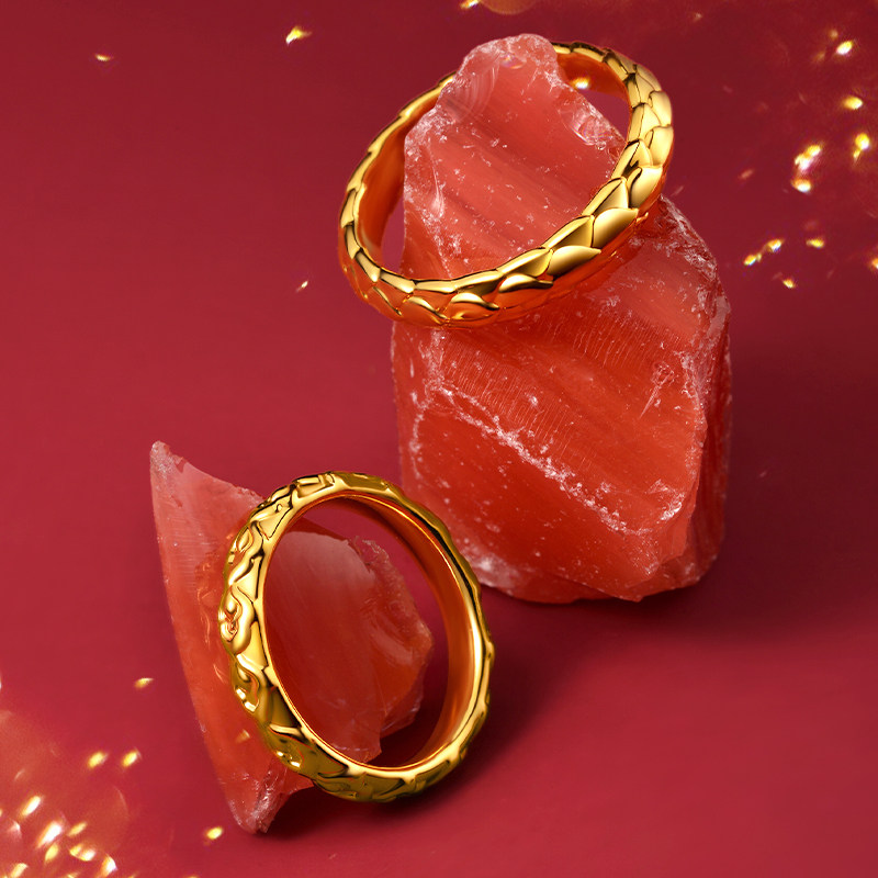 东祥黄金戒指官方正品新款龙鳞凤羽系列时尚男女手饰